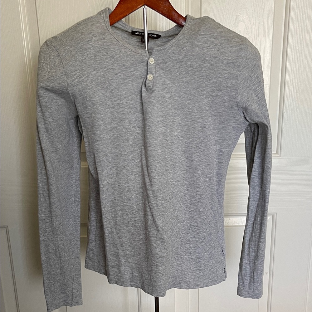 Michael Kors Light Gray Long Sleeve Henley Shirt